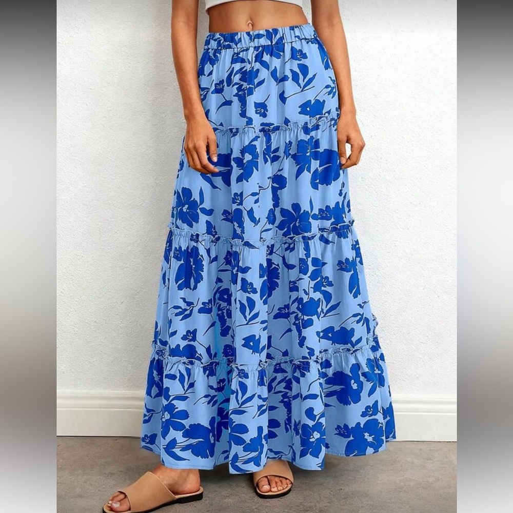 Floral Blue Maxi Skirt